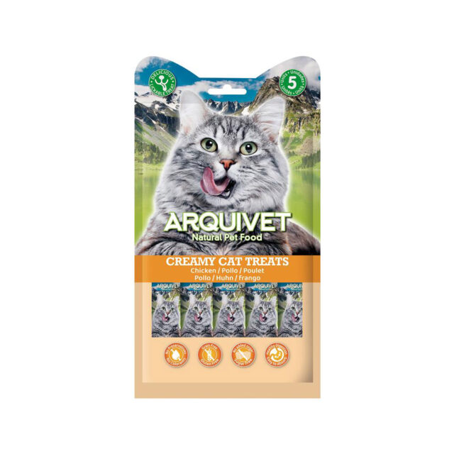 Arquivet creamy cat treats snack cremoso de pollo - bolsa con 5 sobres