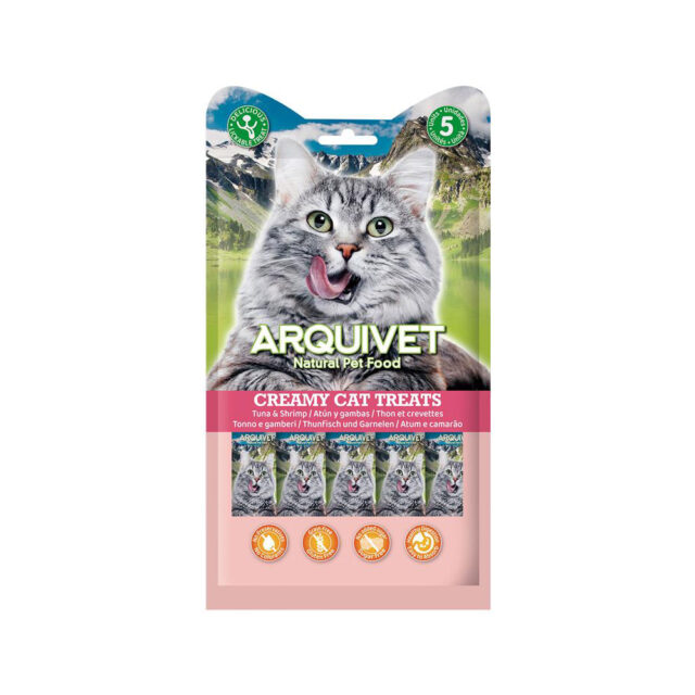 Arquivet creamy cat treats snack cremoso de atún y gambas - bolsa con 5 sobres