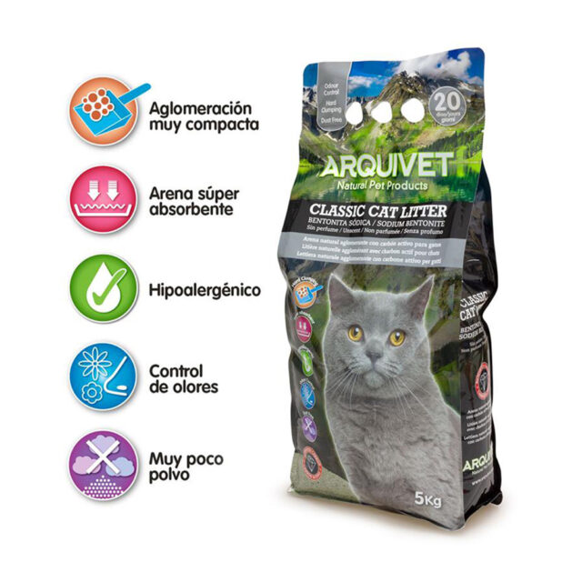 Arquivet Classic Cat Litter 5 Kg - Arena 100% natural aglomerante con carbón activo 2