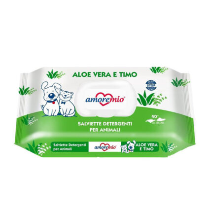 Amoremio Toallitas Húmedas de Aloe Vera y Tomillo - 40 Unidades