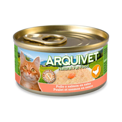 Arquivet Pollo en salsa con Salmón - Latas de comida húmeda para gatos 80GR