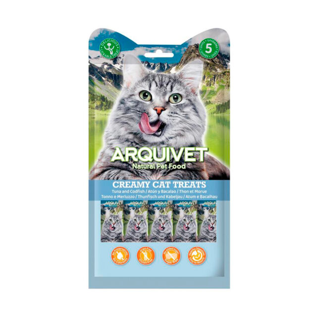 Arquivet Creamy Cat Treats - Snack cremoso de Atún y Bacalao (bolsa 5 sobres de 14 g)